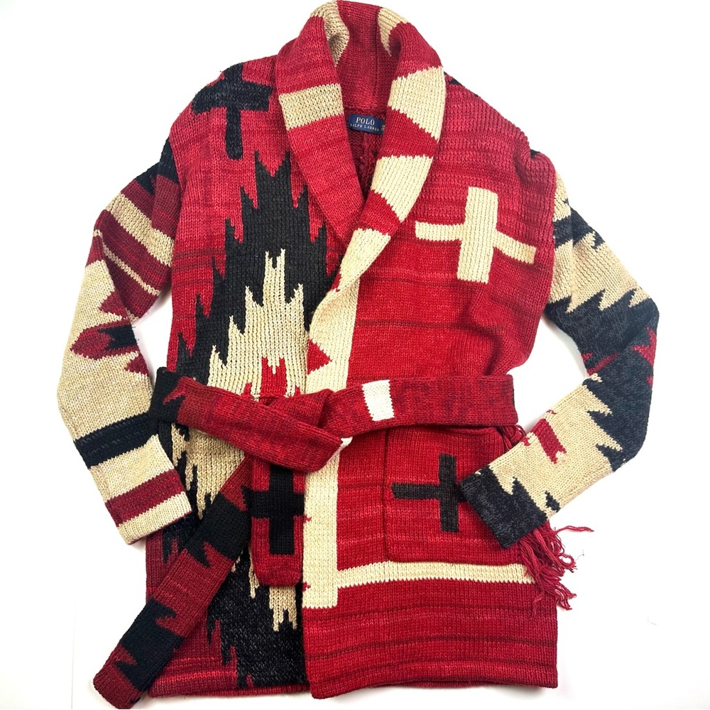 $998 NWT POLO RALPH LAUREN  XXS Red Wool Blend Southwestern Shawl Cardig…